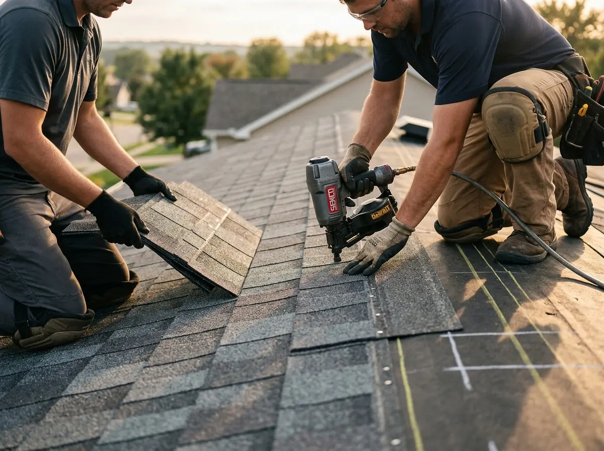 Professional roofer working on a residential roof in Longboat Key